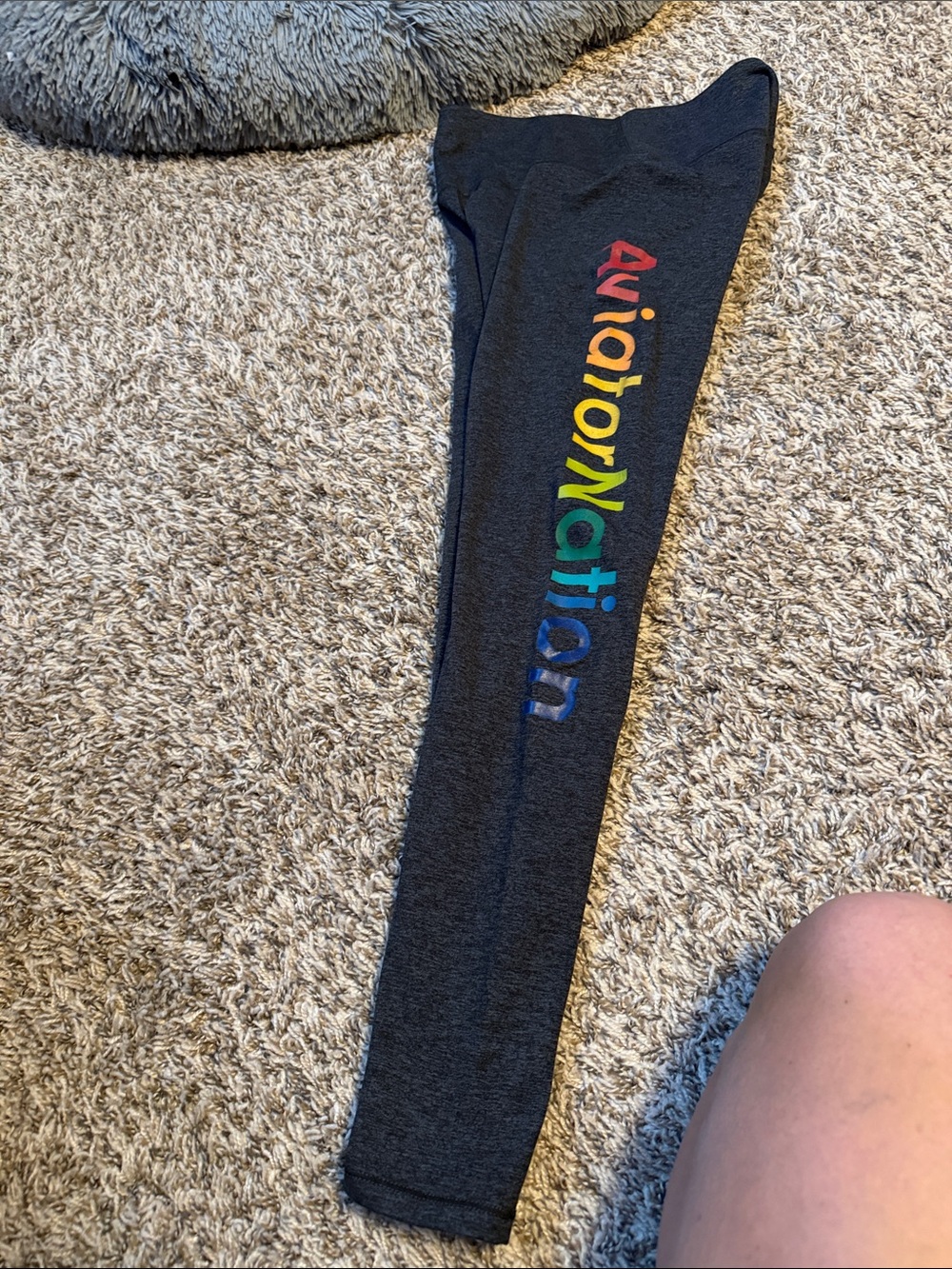 Aviator Nation Black Kids Leggings with Rainbow Logo Down Leg